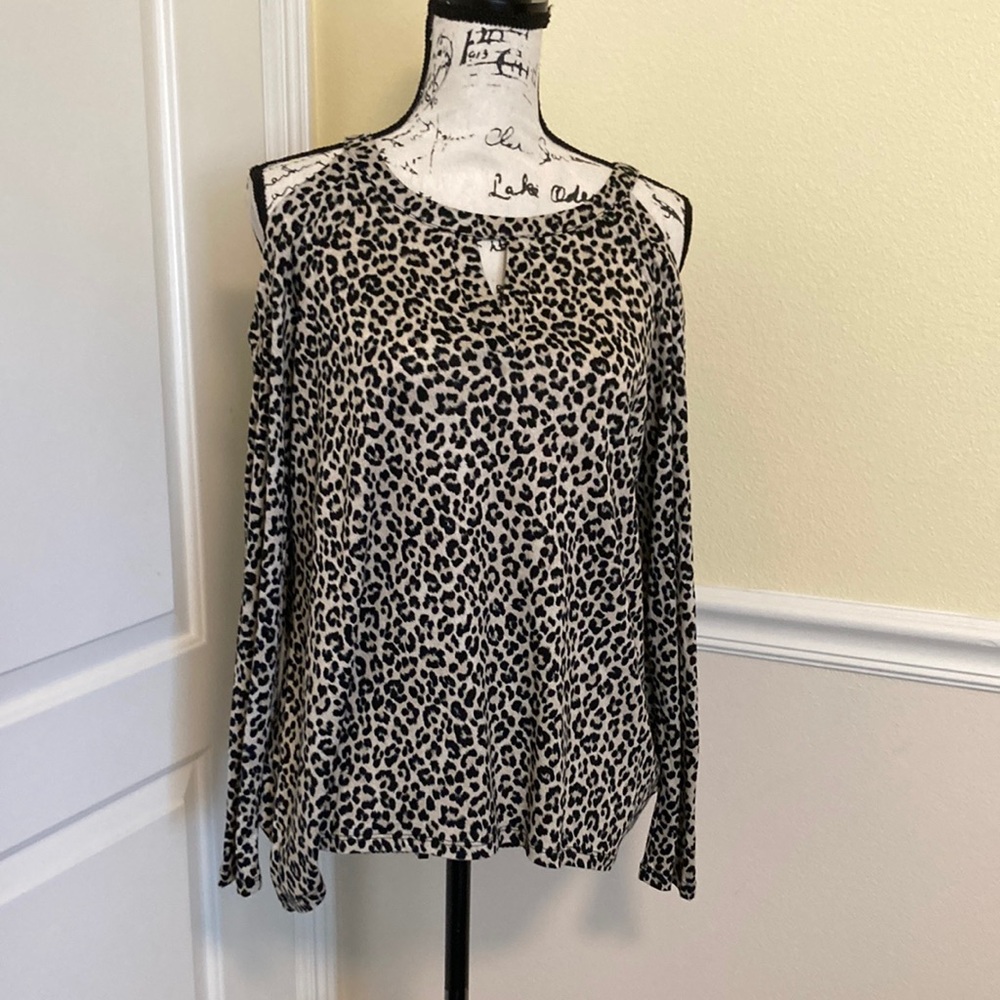 NWT MICHAEL KORS CHEETAH PRINT LONG SLEEVE OFF SHOULDER BLOUSE